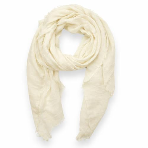 Ziona Leichter Damen-Schal aus Viskose – Crinkle Tuch mit Fransen – dünne Stola für Frühling, Sommer & Herbst (180×90 cm) (Creme)