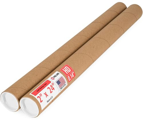 2 x 24 Heavy Duty Made in USA Kraft Paper Mailing Tube, 2 Tubes, 4 Caps | USPS Approved Cardboard Tube for Shipping and Storing Posters, Prints, Artwork, and Documents
