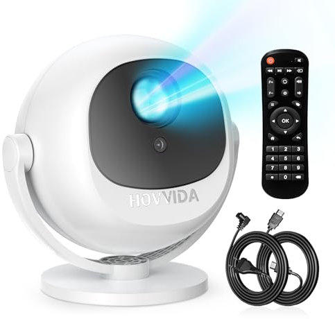 HOVVIDA Proiettore 2025 Videoproiettore, Messa a Fuoco Elettrica, Compatibile con 4K 1080P, WiFi 6 Bluetooth 5.2, Rotazione a 360°, con Cavo HDMI, Funziona con TV Stick/USB / PS5 / Laptop