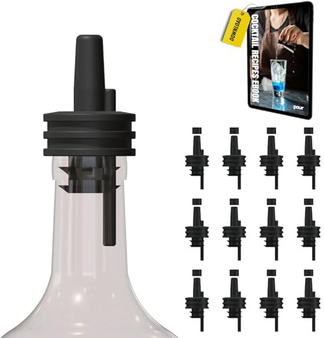 ZPOUR Black Premium Quality Liquor Pour Spouts Pack 12 Reusable Leakproof Bottle Tops For Bartenders And Home Use Easy Flow Control For Alcohol Juice Syrup Oil Durable Silicone Spout Universal Fit