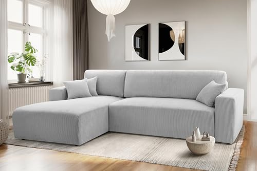 AXLIVING Catea Eckschlafsofa mit Bettkasten L – Hellgraue Ecksofa 279 cm