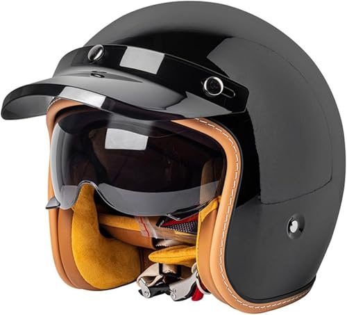 Casque Moto Vintage Casques Jet avec Visière Casques Bols Casque Mobylette avec Lunettes Homologué Dot/ECE Rétro Demi Casque Moto Vélo Scooter Chopper pour Adultes Homme Et Femme 7,XL
