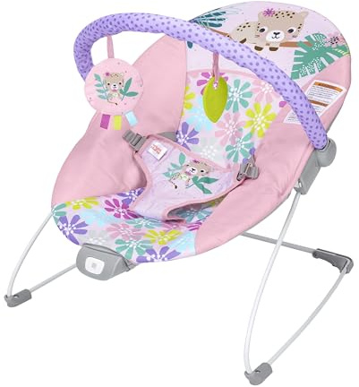 Bright Starts Wildflower Wonders Vibrations Babywippe, abnehmbarer Spielbügel mit 2 Spielzeugen, rutschfeste Füße, 0–6 Monate bis 9 kg
