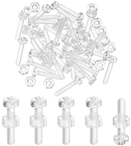 M METERXITY 30-Set Klare Transparente Schrauben Und Sechskantmuttern Kit M3x15mm Acryl Kunststoff Kreuzschlitz Rundkopfschrauben Für Maschinenzubehör