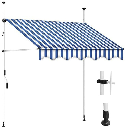 Tenda Da Sole A Bracci con Manovella, Tenda Da Sole per Esterni, Tenda Da Sole Retrattile per La Privacy, Altezza Regolabile Tramite Manovella, Adatto per Balcone/giardino Esterno(Blue,200x120cm)
