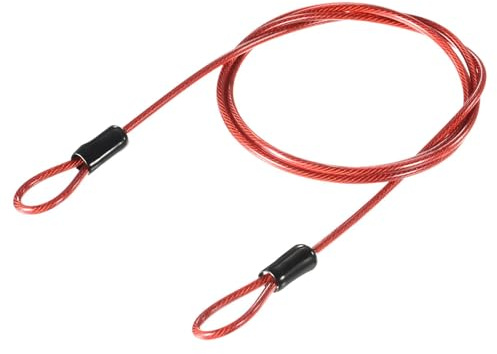 TA-VIGOR 1 st säkerhetsstålkabel, 2,5 mm x 1 m/3,28 fot belagt säkerhetsvajer med dubbel ögla, flexibelt säkerhetskabellås för cykel, bagage, resor och utomhusbruk, röd