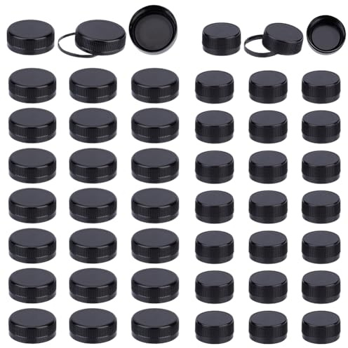 OLYCRAFT 100 tapas de botellas de plástico negro en 2 tamaños, reutilizables, pequeñas tapas de botellas para manualidades, tapas de botellas de bricolaje, tapón de rosca – ID 37,5/29,5 mm