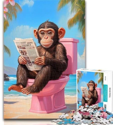 Puzzle Adulte Singe aux Toilettes 1000 pièces pour Adultes et Adolescents, pour Passer Un Bon Moment à la Maison et améliorer l'amour Entre Couples 26x38cm