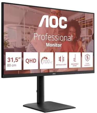AOC Q32E4U Monitor 32 Pulgadas 100Hz Panel IPS, 4ms GtG, HDR Mode, Adaptive Sync, Altavoces, Altura Ajustable, (2560x1440 HDMI 2X 2.1 TMDS DP 1x 1.2 USB Hub) Negro