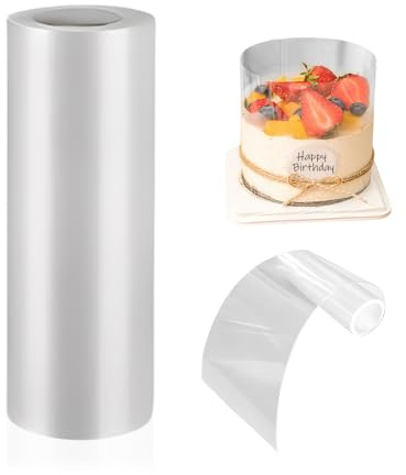 HMCEY Tortenrandfolie Wiederverwendbar 10 M X 20 CM,Tortenfolie Transparent,Folienrand Tortenring Plastik,Acetat Folie für Kuchen Plastikfolie,Tortenfolien,Tortenzubehör für Tortendeko, Crafting