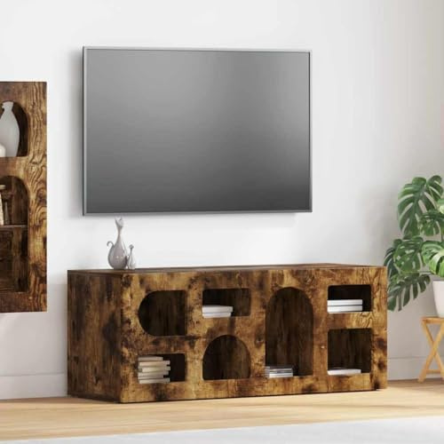 Tonture Mobile TV in legno di rovere affumicato, 100 x 35 x 40 cm, console multimediale con 7 ripiani, mobile moderno per soggiorno e camera da letto