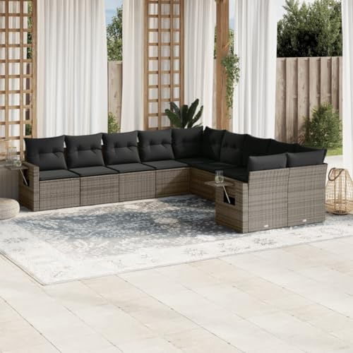 SKTQYQO Gartensofa-Set Balkonset Outdoor-Möbel-Set Multifunktionales Balkonmöbel-Set Geeignet für Balkon 10-teilig mit grauen Kissen aus Polyrattan