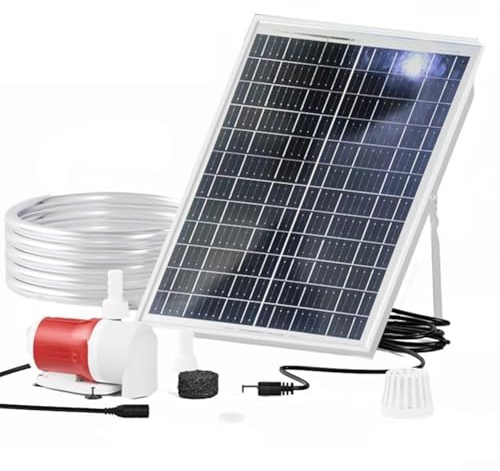 CYRENT Pompe solaire 25 W haut débit 1100 L H silencieux moteur sans balais DC 12 V panneau polycristallin 5 m de levage avec tuyau de 2 m pour fontaine de jardin, étang, bain d'oiseaux