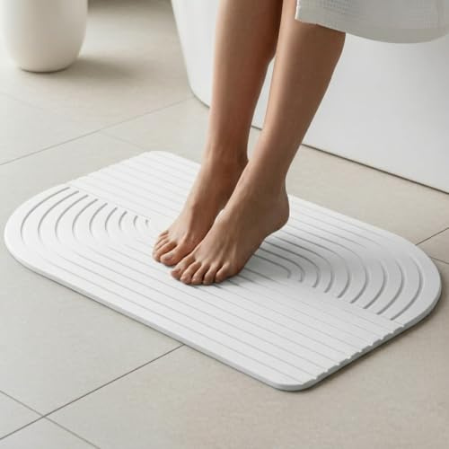 Mafi Home Alfombra Baño Diatomita Premium 60x39 cm | Alfombrilla Piedra Natural Salida de Ducha | Secado Ultrarrápido Antibacteriana | Antideslizante Stone Bath Mat
