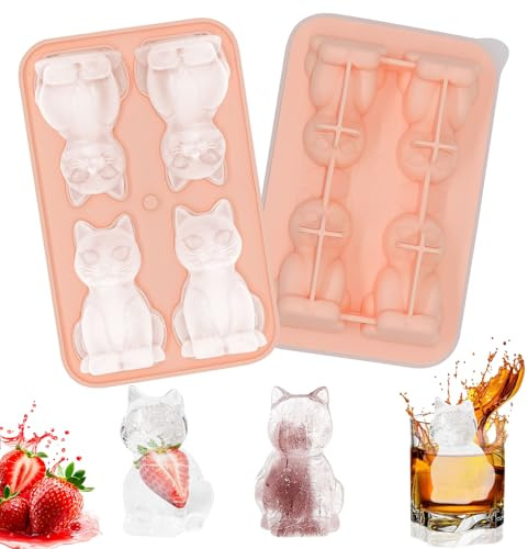 Forbabe Silikon Eiswürfelform Katzen, Eiswürfelform Lustig 4pcs 3D Kätzchen | Eiswürfelformen, Ice Cube Tray Wiederverwendbar mit Deckel und Trichter, BPA-Frei, für Eis, Whiskey, Cocktail, Saft