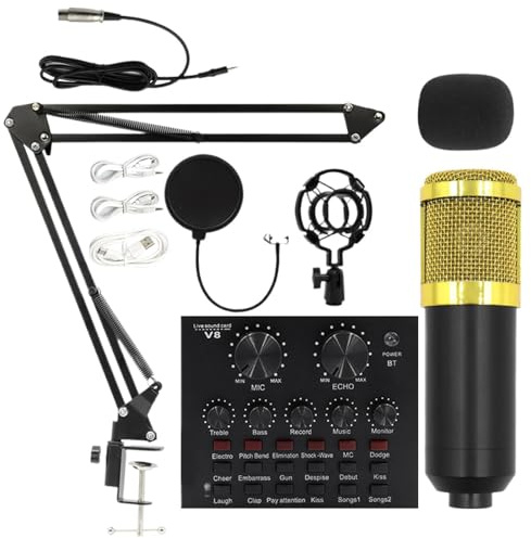 Apparecchiature per live streaming, set microfono a condensatore, kit streaming, di schede audio con modalità pickup cardioide, kit di registrazione professionale per cantanti, podcast, chat