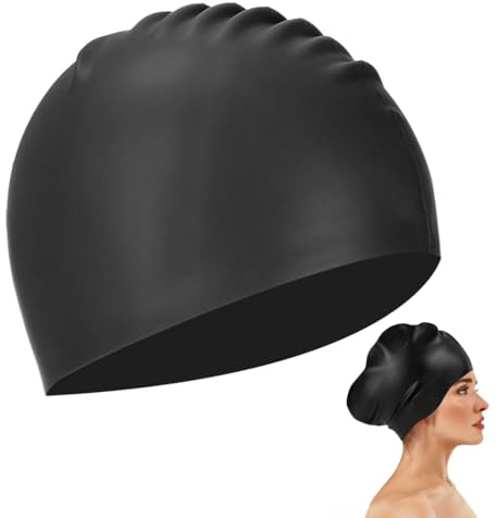 Reccisokz Cuffia nuoto capelli voluminosi, cuffia piscina grande per dread braids ricci e capelli lunghi, set con tappi orecchie e clip naso per allenamento e sport acquatici