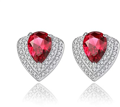 Örhängen Sterling Silver Pavé Hjärta Cubic Zirconia Örhängen-Röd
