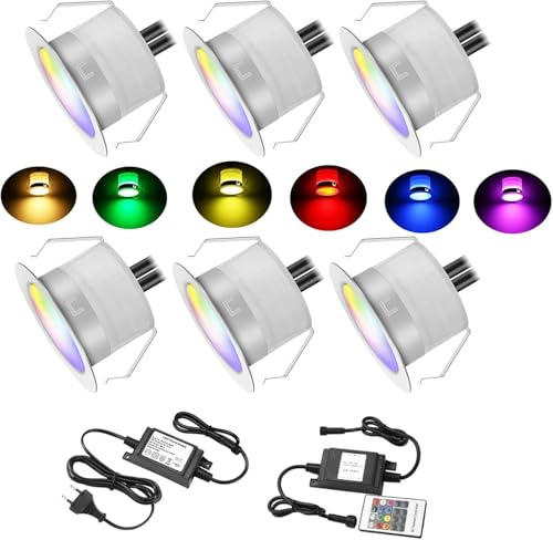 6 Stück Led Terrassenbeleuchtung Einbaustrahler RGB Einbaustrahler Bodeneinbauleuchte Bodenstrahler Bodeneinbaustrahler IP67 wasserdicht 0.6W Ø31mm led Terrasse Küche Garten bodenstrahler außen