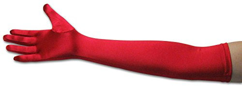 MAKFORT Lang Handschuhe Satinhandschuhe für Hochzeit Abendkleid Halloween Kostüm Rot