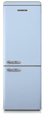 SCHNEIDER SCB300VBL, Réfrigérateur combiné vintage, 304L (211+93), Froid brassé, Dégivrage automatique, Pose libre, Pieds réglables, 3 clayettes verre, Bleu