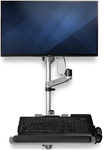 StarTech.com Wall Mount Workstation - Articulating Standing Desk w/ Ergonomic Height Adjustable Monitor Arm & Padded Keyboard Tray - 34 VESA Display - Foldable Wall Mounted Sit Stand (WALLSTSI1)