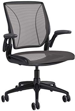 Humanscale Diffrient World Office Task Desk Chair - Adjustable Duron Arms - Black Frame Graphite Pinstripe Back and Seat Mesh W11BN03N03-S - Soft Hard Floor Casters
