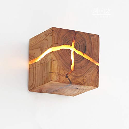 Vintage Wandleuchte LED Holz Flur Aisle Lampe, Modern Platz Design Mini Wandlampe für Wohnzimmer Schlafzimmer Arbeitszimmer Korridor Wandstrahler Treppen Leuchte, 5W - G4 Warmes Licht, 400lm, Ø10cm