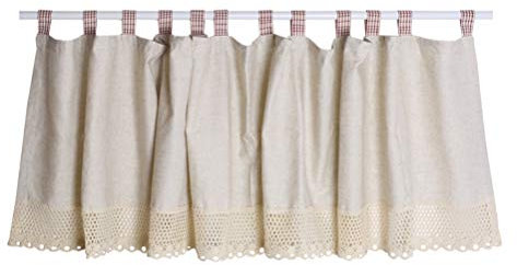 Busica Scheibengardine Landhausstil Küche Vorhang Baumwolle Leinen Kurzgardine Hohle Häkeln Spitze Bistrogardine Vintage Beige Cafe Fensterdekorationen,W x H 130x60cm