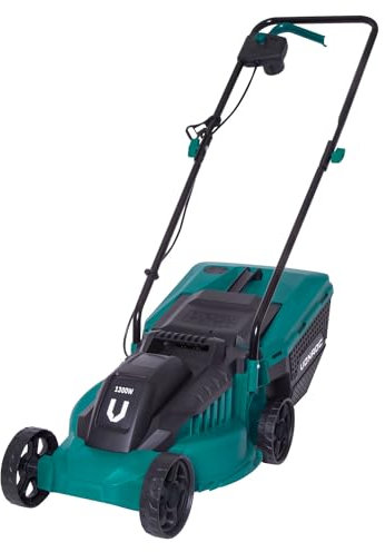 VONROC Tagliaerba Elettrico VONROC 1300W, Larghezza di Taglio 32cm, Contenitore 30L, Altezza Regolabile, Leggero e Facile da Trasportare