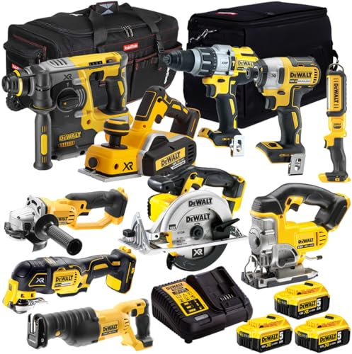 Dewalt 18V Li-ion 10 Piece Cordless Power Tool Kit with 3 X 5Ah Batteries & Charger DCKT4T710P4T- Monster Power Tool Kit- Combo Kit- 18V Cordless Power Tool Kits- Mega Power Tool- Dewalt kit