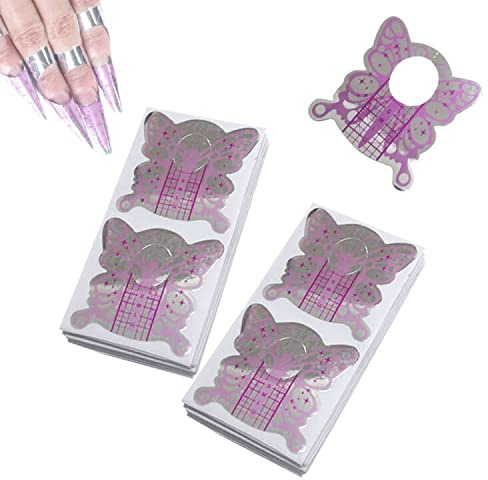 VNC 200Pcs Nail Form Extension Sticker Pruple Bufferfly Shape Nail Art Guide Form Acrylic Tips UV Gel Extension Stickers Guide Stencil Manicure Tools for Nail Polish Guide Sticker