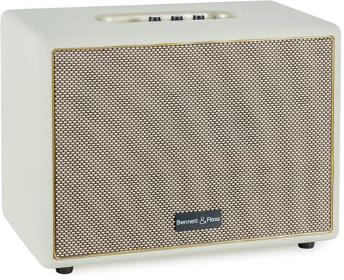 Bennett & Ross BB-880CW Blackmore Giant Haut-Parleur Bluetooth rétro en Cuir - Haut-Parleur Vintage avec 2X 40W - Speaker Entrée USB & Lecteur MP3 - Fonction stéréo True Wireless - aux - Blanc crème