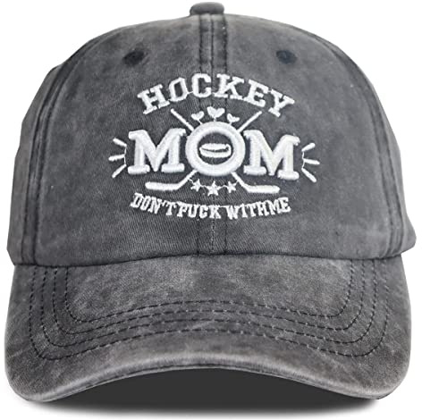 MANMESH HATT Hockey Mom Gifts for Women, Vintage Adjustable Distressed Ice Hockey Baseball Cap, Cute Washed Embroidered Sports Mama Hat for Mothers Day (One Size, Hockey mom Black)