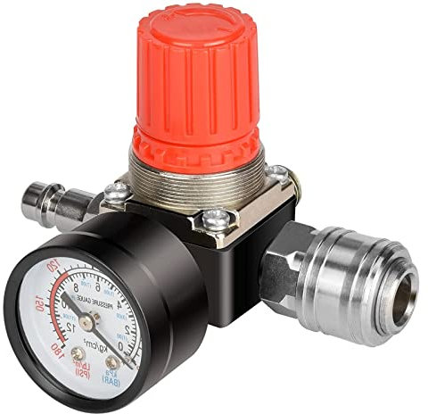 Drado 1/4 Druckminderer 4 Löcher, Druckregler Druckregelventil Druckluft Druckregelventil mit Manometer 175 PSI für Luftverdichter, Luftkompressor EU-Standard