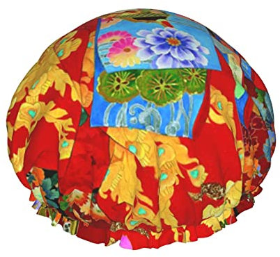 Retro Japanische Geisha Mädchen Druck Duschhaube für Frauen Wiederverwendbare Doppelschicht Stoff Duschkappen Mädchen Haarkappen
