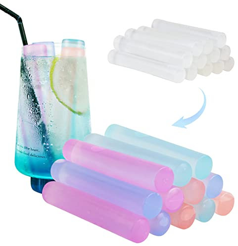 12 Pack Reusable Ice Sticks for Drinks, Colorful Sticks Shape Plastic ice Cubes Without Diluting BPA Free, Refreezable Ice Cubes for Coffee, Wine, Whiskey, Cocktails