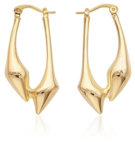 Big Hoop Earrings for Women, 14K Gold Plated Hoop Earrings, Gold Hoop Earrings, L, 18k gold plating, No Gemstone