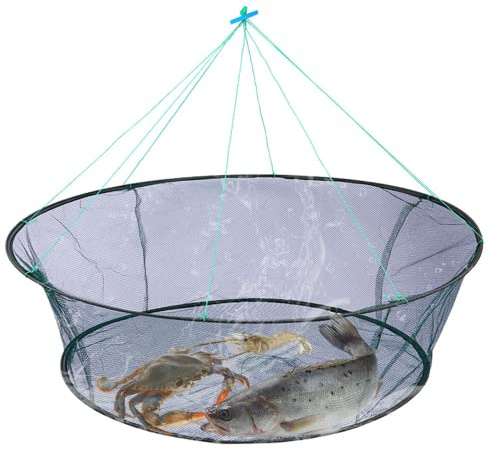Fishing Bait Trap, Folding Fishing Net with Fishing Rope Crab Net Fish Net Portable Fishing Mesh Trap Hand Casting Cage for Minnows Lobster Shrimp