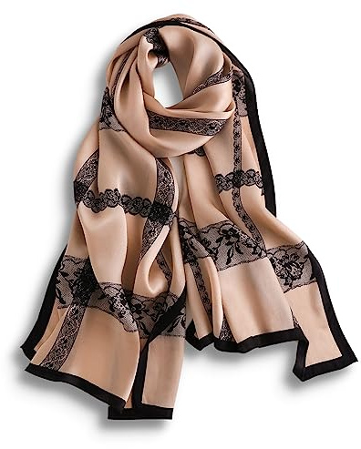 PoeticEHome Pañuelo Largo de Seda 100% Mulberry 170x53cm - Chal Suave y Ligero para Mujer, Ideal para Cuello, Cabello y Cabeza - Caja de Regalo