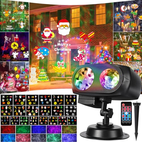 Litake Halloween Projektor Aussen,4/6/8 Mustermodi 15W 20 Folien Projektor Weihnachten Wasserdicht 10 Farben Ocean Wave LED Weihnachtsprojektor mit Remote für Geburtstag Party Hochzeit Deco
