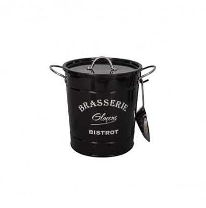 Metal Ice Bucket w/Chrome Shovel - Black French Shabby Chic Bistro Restaurant Café Style