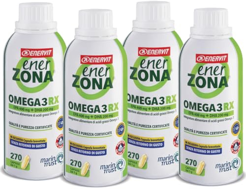 Enervit Enerzona Omega 3 RX 270 Capsule da 1g, 4 Confezioni | Integratore Omega 3 IFOS, Olio di Pesce, Acidi Grassi EPA DHA, Supporto Cuore Vista Cervello, Fish Oil Senza Ritorno di Gusto