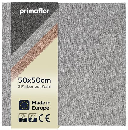 Hochwertige Teppichfliese Selbstliegend - ASTRA, Hellgrau, 50x50 cm, Schwer Entflammbare Nadelfilz-Fliese mit Schlingen-Oberfläche, Bodenbelag für Wohn- und Büroräume