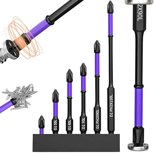 Magnetic Screwdriver Bit Set, 6Pcs Shockproof D1 Impact Driver Bit Set, D1 Anti-Slip and Shock-Proof Bits with Phillips Screwdriver Bits for Electric Screwdrivers and Hand Screwdrivers