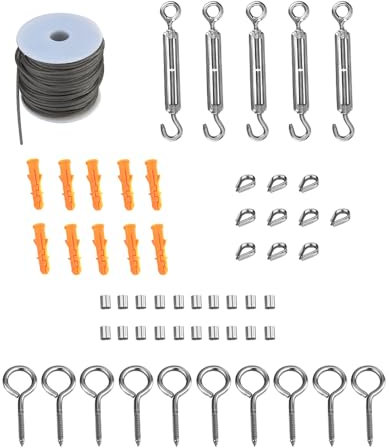 DROMEDARY 30M 2mm Drahtseil,Stahlseil,Drahtseil Set Stahlseil Seilspanngarnitur M5 Spannschloss Seilspanner für String Light,Suspension,Kletterpflanzen,Gardinen seil
