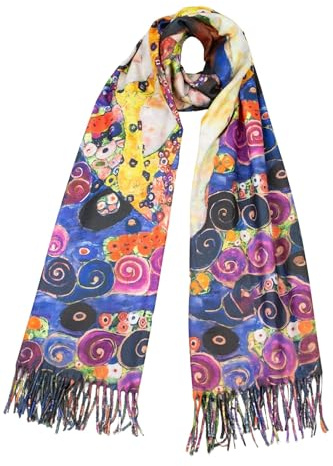 Cara Mia Leichter Schal Damen Viskose Bunt Frühling Weich Baumwolle XXL Künstler-Motiv Motiv 033