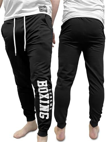 XTREME BOXING - Herrjoggingbyxor, långa träningsbyxor i lätt bomull, perfekta för hemmet, gymmet, löpning, sportaktiviteter och fritid, XP200BIS (Svart, L)