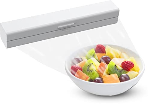 Magnetic Cling Film Dispenser and Cutter, Cling Film Cutter Cling Wrap Dispenser with Cutter Refillable Wrap Dispenser Foil Plastic Wrap Organizer Dispenser for Kitchen Cutting Plastic Foil (White)
