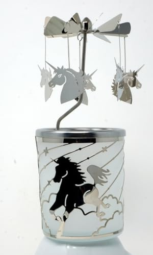 CBK-MS Glaskarusell Einhorn Windlicht Votievglas Pferd Teelichthalter Glas Karussell